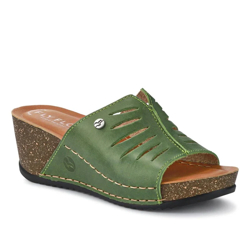 Fly Flot Wedge Heeled Mule Sandals - FLY37057 / 323 225 - Green