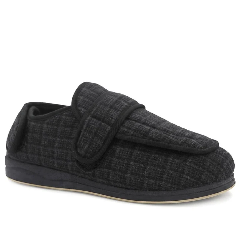 Wide Fit Dual Touch Fasten Slippers - QING40030 / 326 483 - Black