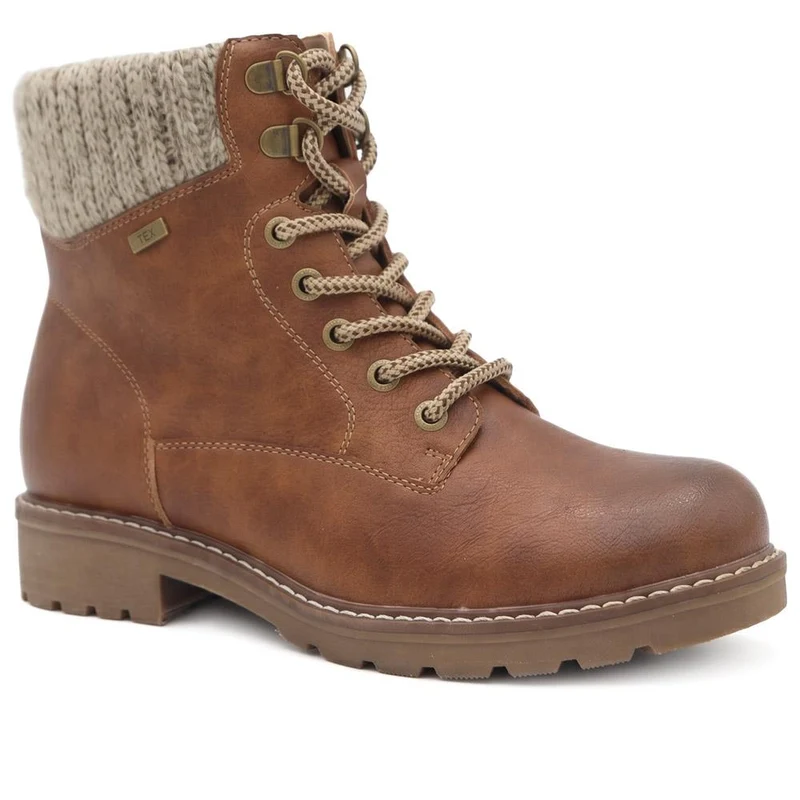 Knitted Cuff Lace Up Ankle Boots - SHINN44001 / 329 988