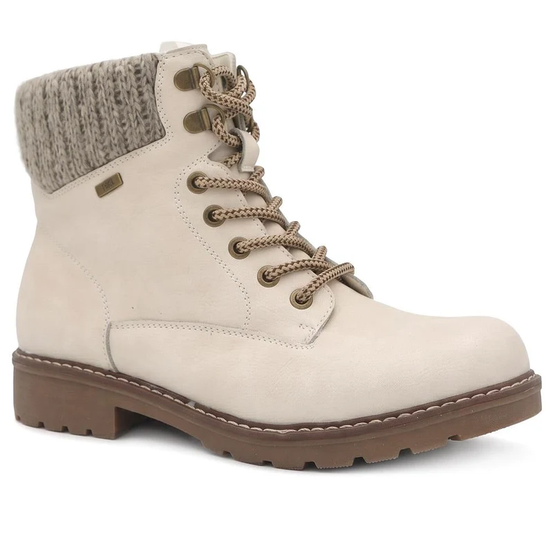 Knitted Cuff Lace Up Ankle Boots - SHINN44001 / 329 988 - Off White