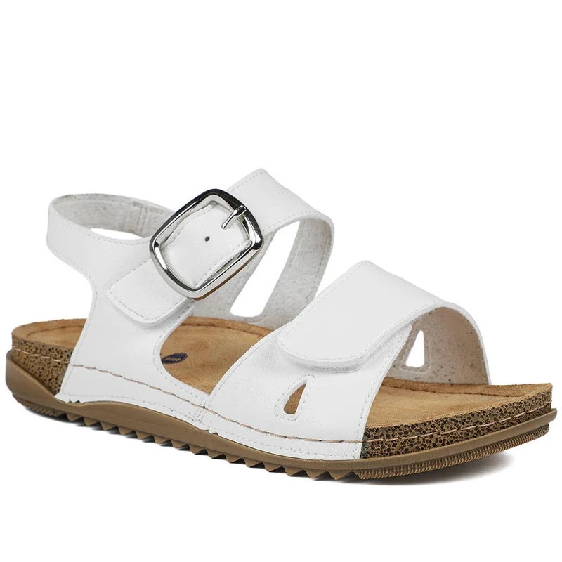 Wide Fit Leather Sandals with Buckle Detail - SERAY43008 / 329 224