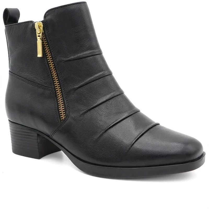 Smart Leather Zip Fasten Block Heel Ankle Boots - MAGNU44009 / 330 058