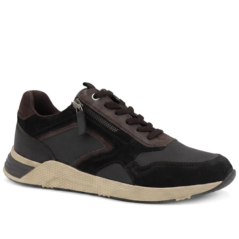 Leather Lace & Zip Fasten Trainers - PARK44005 / 330 211 - Black