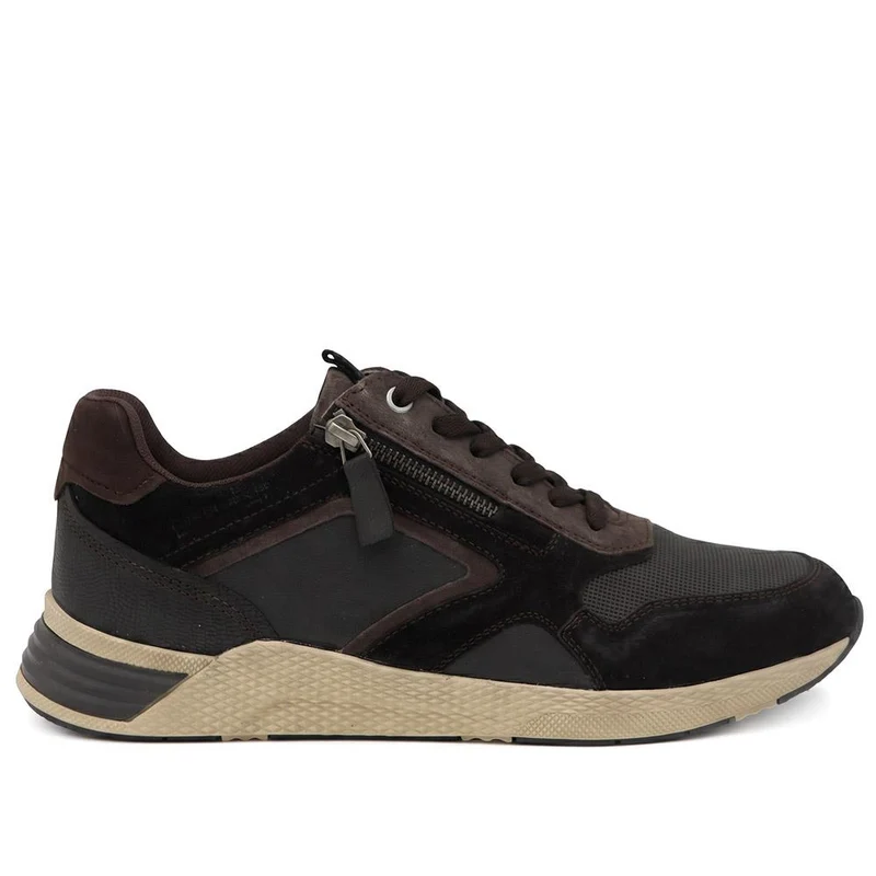 Leather Lace & Zip Fasten Trainers - PARK44005 / 330 211 - Black