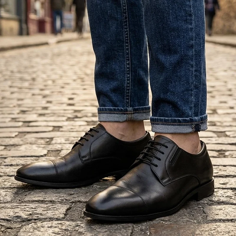 Wide Fit Smart Leather Oxford Shoes - PRFEM44011 / 330 382 - Black