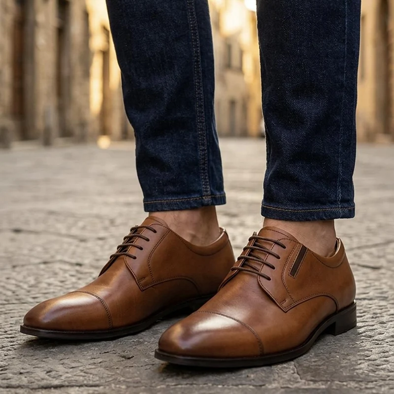 Wide Fit Smart Leather Oxford Shoes - PRFEM44011 / 330 382 - Tan