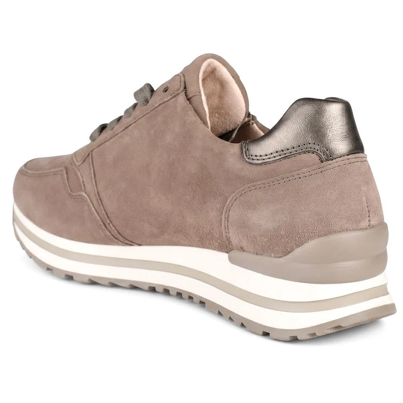 Gabor Wide Fit Leather Wedge Heel Trainers - GABC44065 / 330 674 - Grey