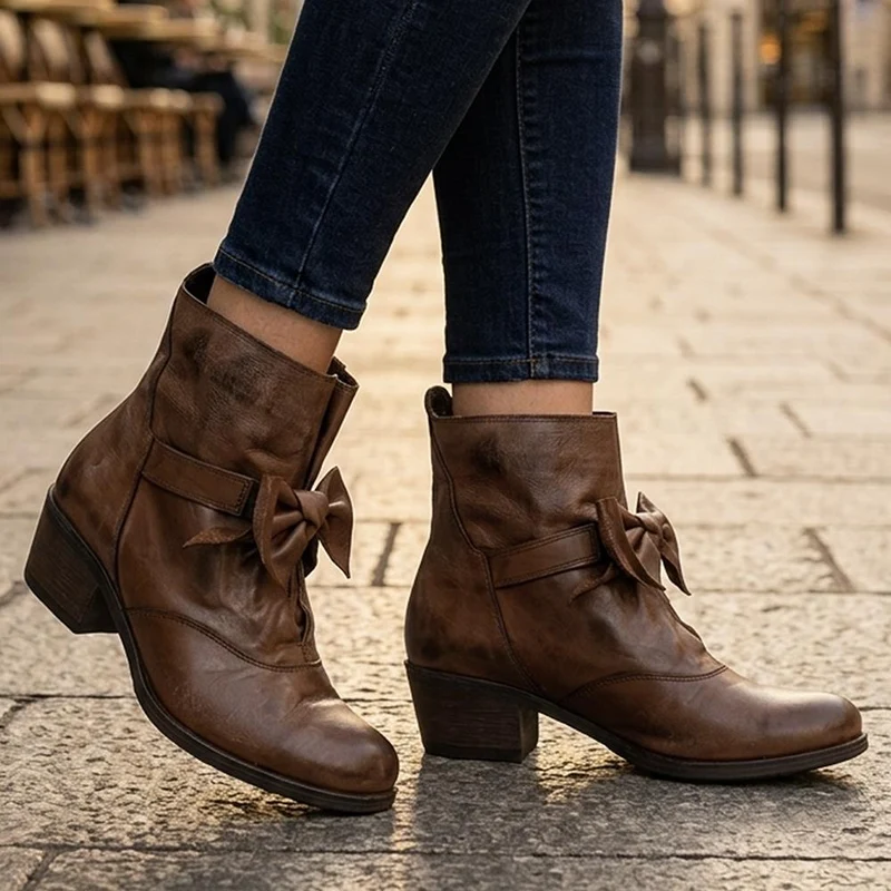 Bellissimo Leather Bow Boots - BELKARY42001 / 328 474 - Brown