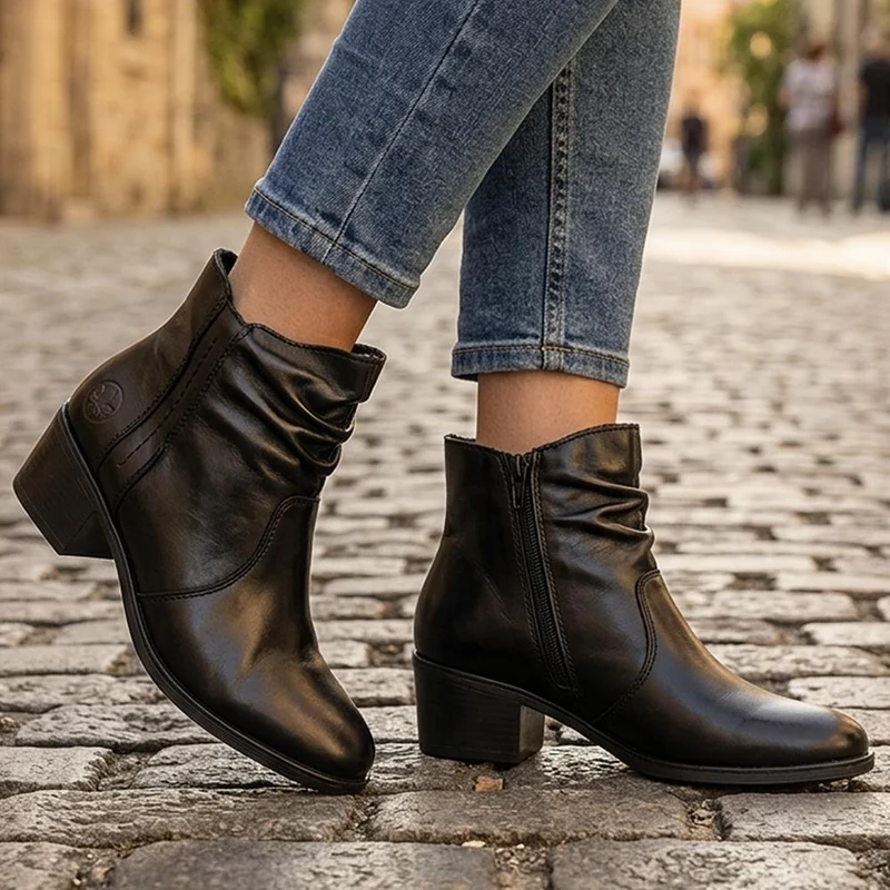 Rieker Leather Side Zip Ankle Boots - RKR44505 / 329 722 - Black