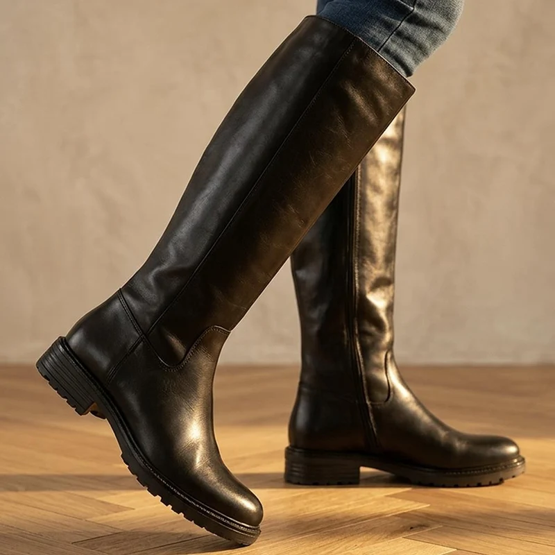Block Heel All Leather Long Boots - MINTL44004 / 329 973 - Black
