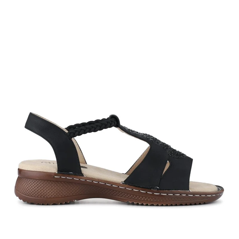 Wide Fit Elasticated Wedge-Heeled Sandals - WBINS41062 / 327 247 - Black