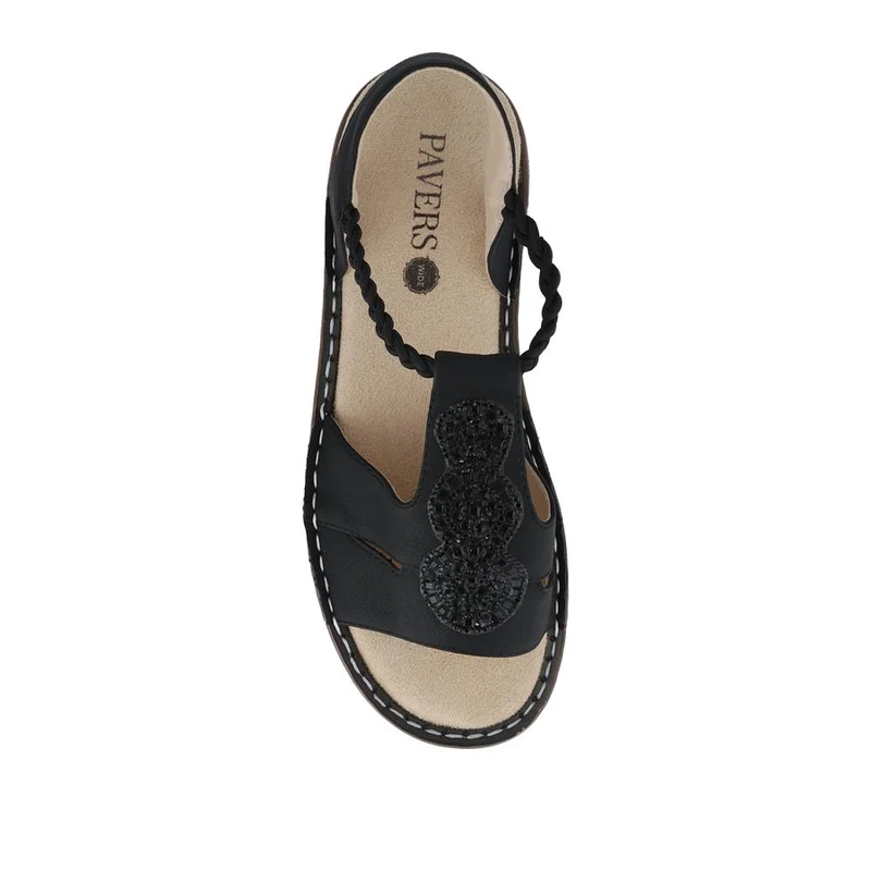 Wide Fit Elasticated Wedge-Heeled Sandals - WBINS41062 / 327 247 - Black