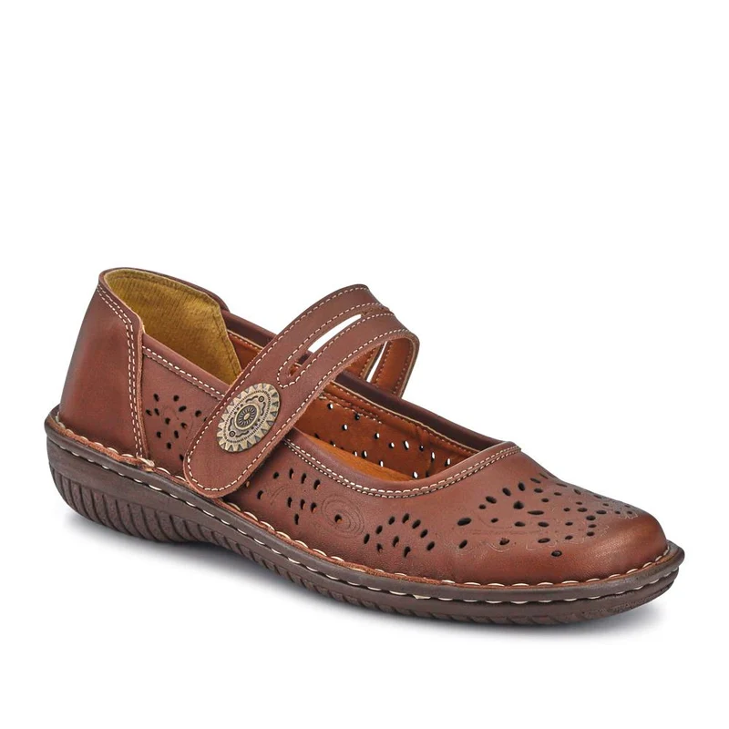 Leather Touch-Fasten Mary Janes - HAK41005 / 327 432 - Brown