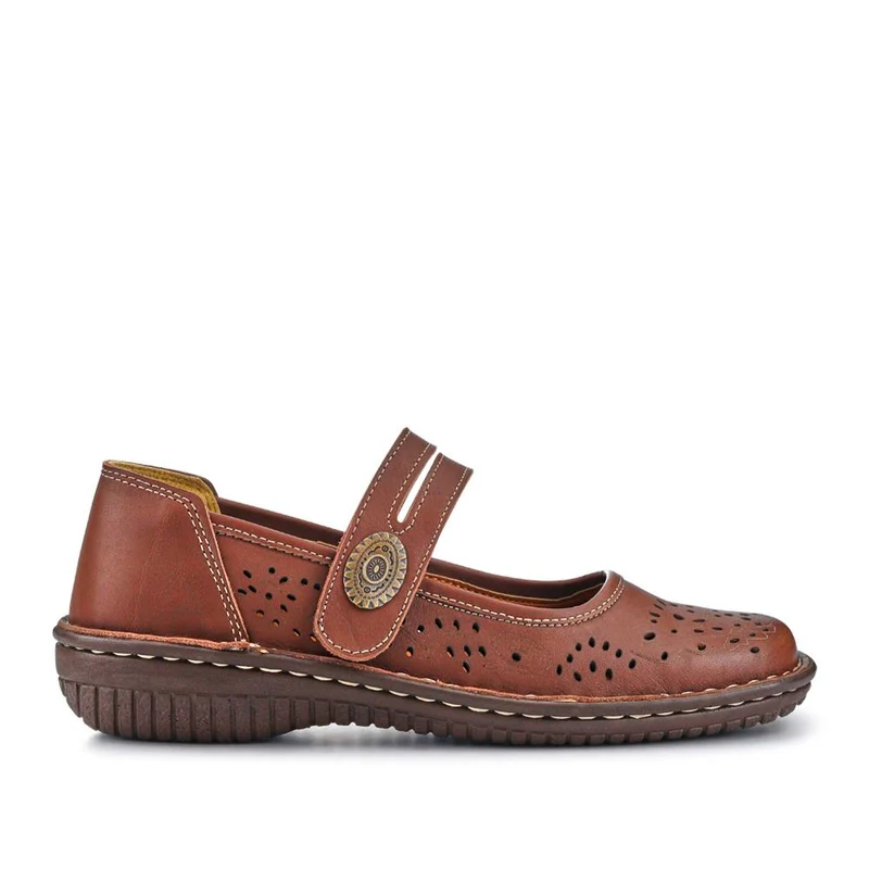 Leather Touch-Fasten Mary Janes - HAK41005 / 327 432 - Brown