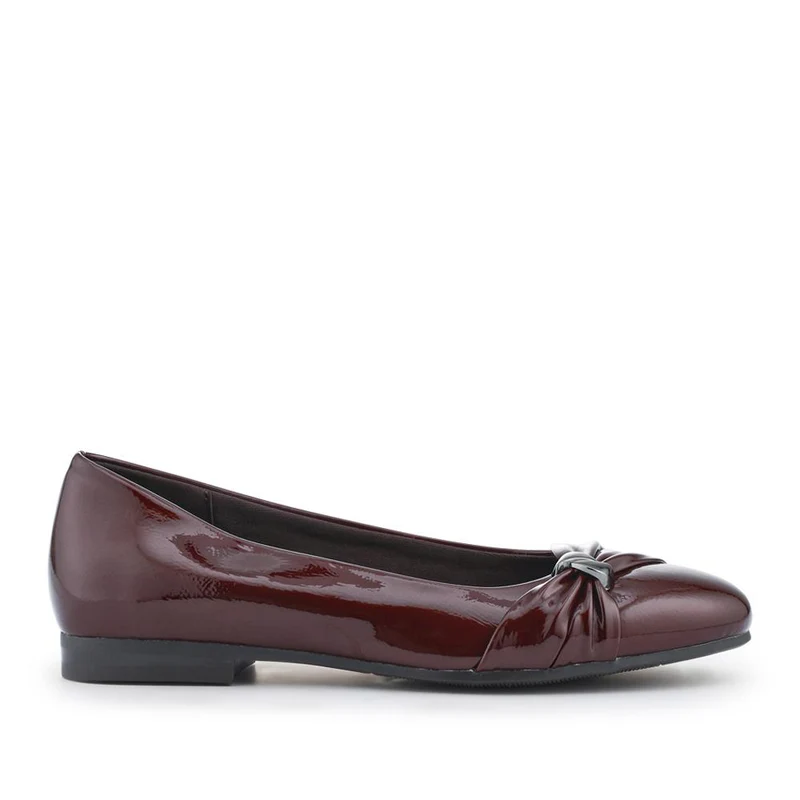 Bow-Detailed Heeled Ballet Pumps - WK42022 / 328 125 - Burgundy Patent