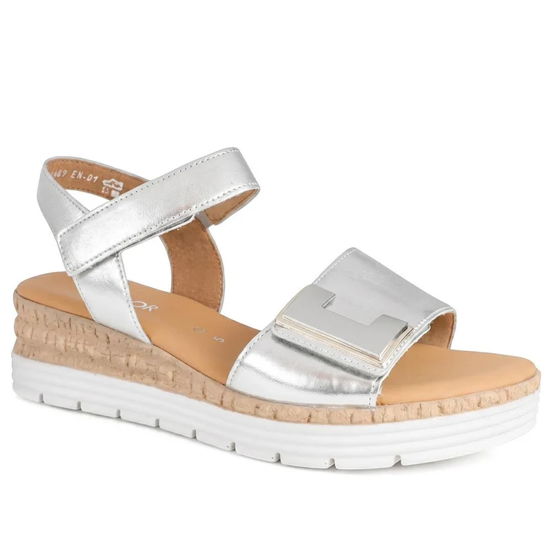 Gabor Leather Adjustable Fastening Sandals - GABC43516 / 330 455 - Silver