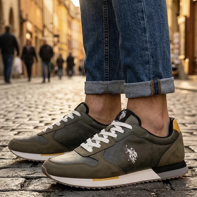 US POLO ASSN Cushioned Sole Lace Up Trainers - USPOL43008 / 330 393 - Olive