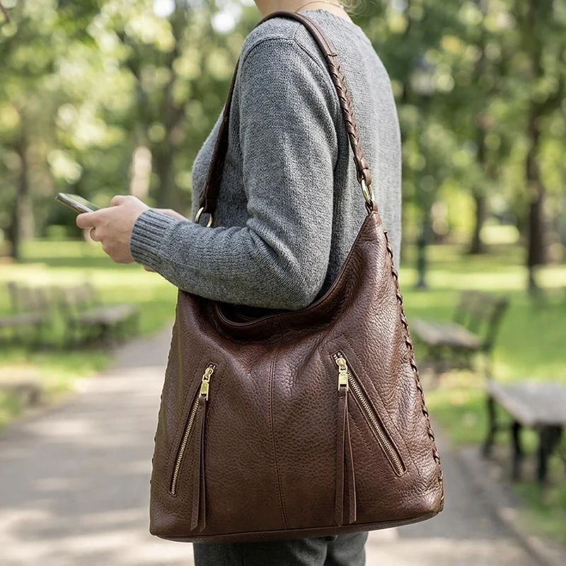 Zip Design Daily Shoulder Bag - HETIA44005 / 329 964 - Brown