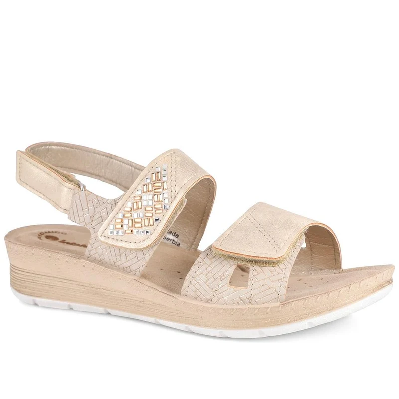 Inblu Triple Touch Fasten Wedge Heel Sandals - INB43063 / 330 713 - Beige