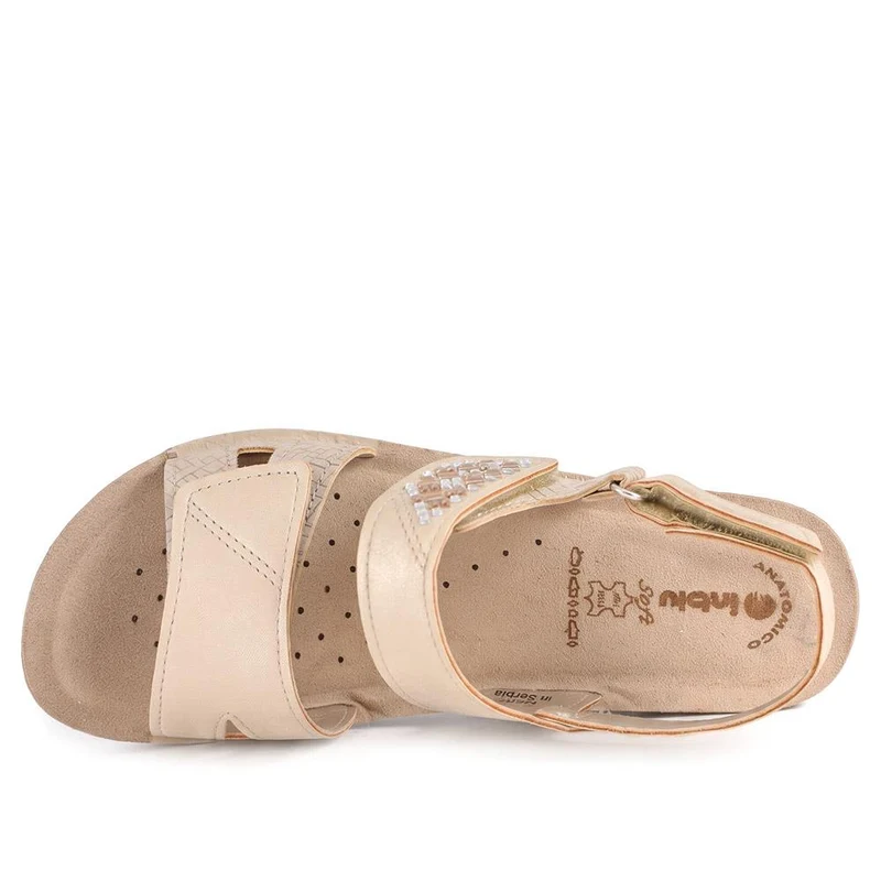Inblu Triple Touch Fasten Wedge Heel Sandals - INB43063 / 330 713 - Beige