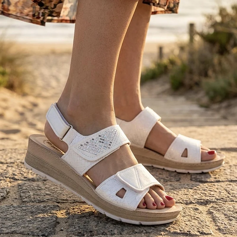 Inblu Triple Touch Fasten Wedge Heel Sandals - INB43063 / 330 713 - White
