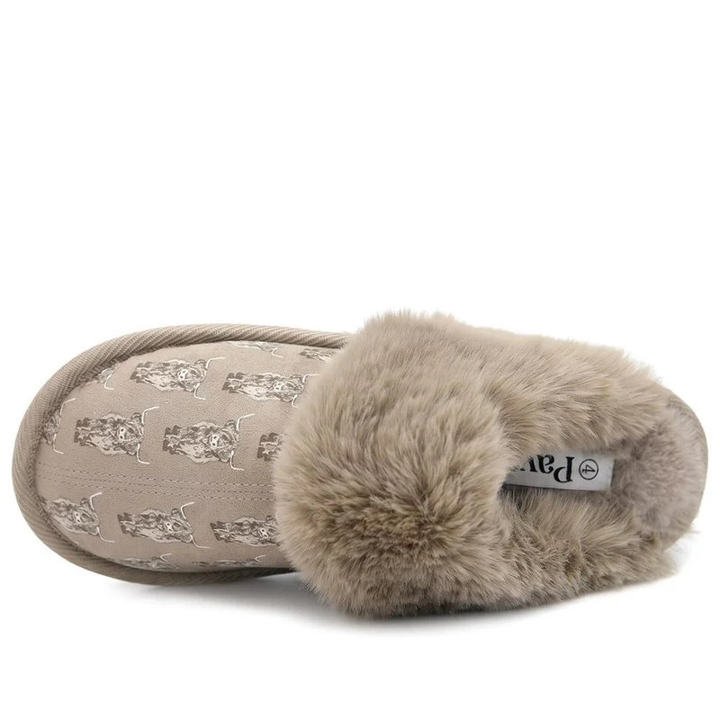 Soft Highland Cow Print Mule Slippers - GALOP44008 / 330 026 - Taupe
