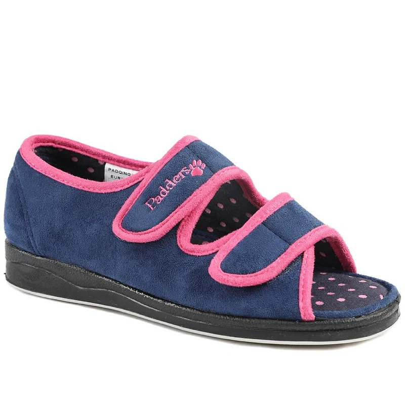 Padders Wide Fit Touch Fasten Slippers - PADQING43005 / 329 402 - Navy