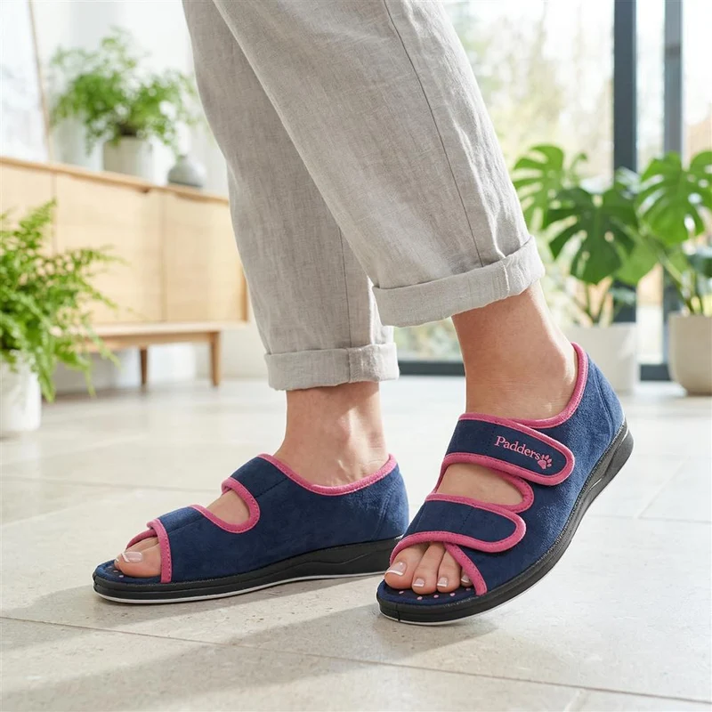 Padders Wide Fit Touch Fasten Slippers - PADQING43005 / 329 402 - Navy