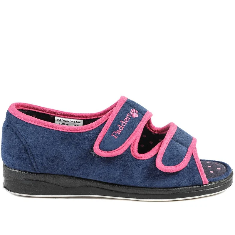 Padders Wide Fit Touch Fasten Slippers - PADQING43005 / 329 402 - Navy