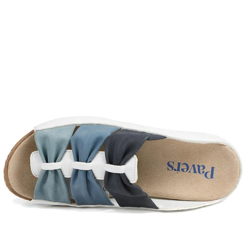 Flexible Triple Bow Cushioned Sandals - WBINS43014 / 329 090 - Navy - White