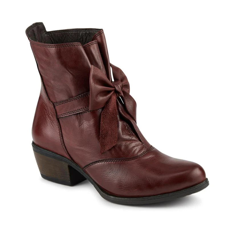Bellissimo Leather Bow Boots - BELKARY42001 / 328 474 - Burgundy
