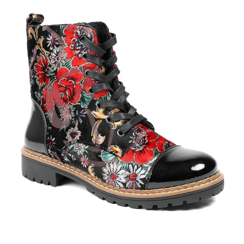 Floral Lace Up Boots - WK42012 / 328 421 - Floral