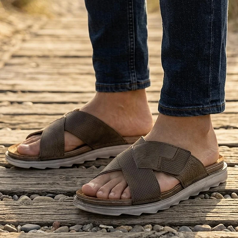 Inblu Cross Strap Slip On Mule Sandals - INB45011 / 330 793 - Brown
