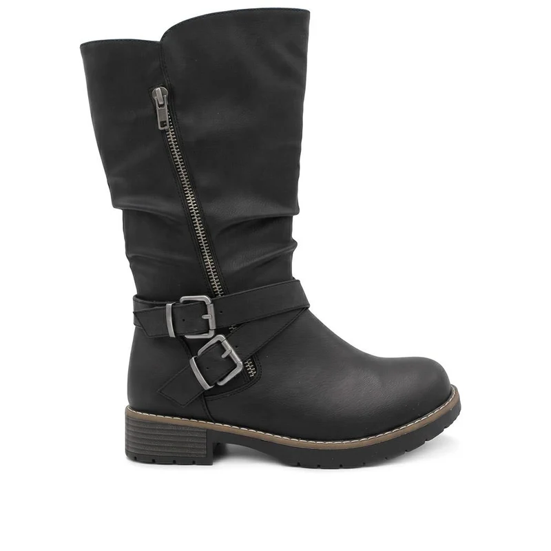 EasyFit Extra Wide Slouched Calf Length Boots - CHARLINE / 329 765 - Black