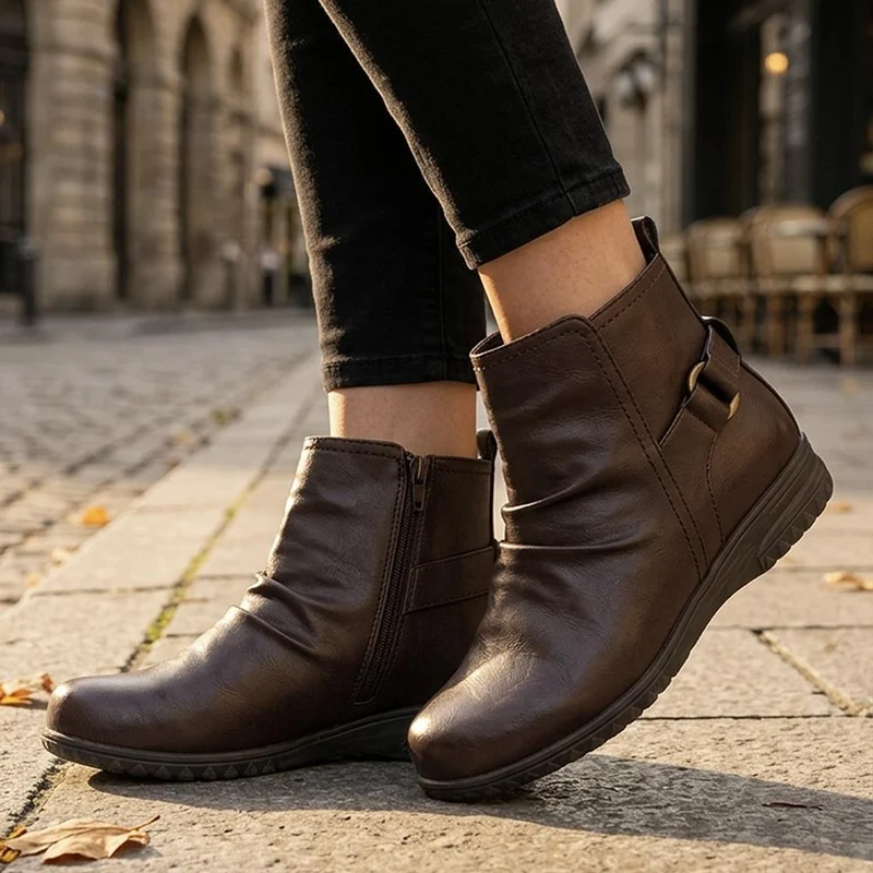 Wide Fit Ruched Design Smart Ankle Boots - WBINS44066 / 329 953 - Brown