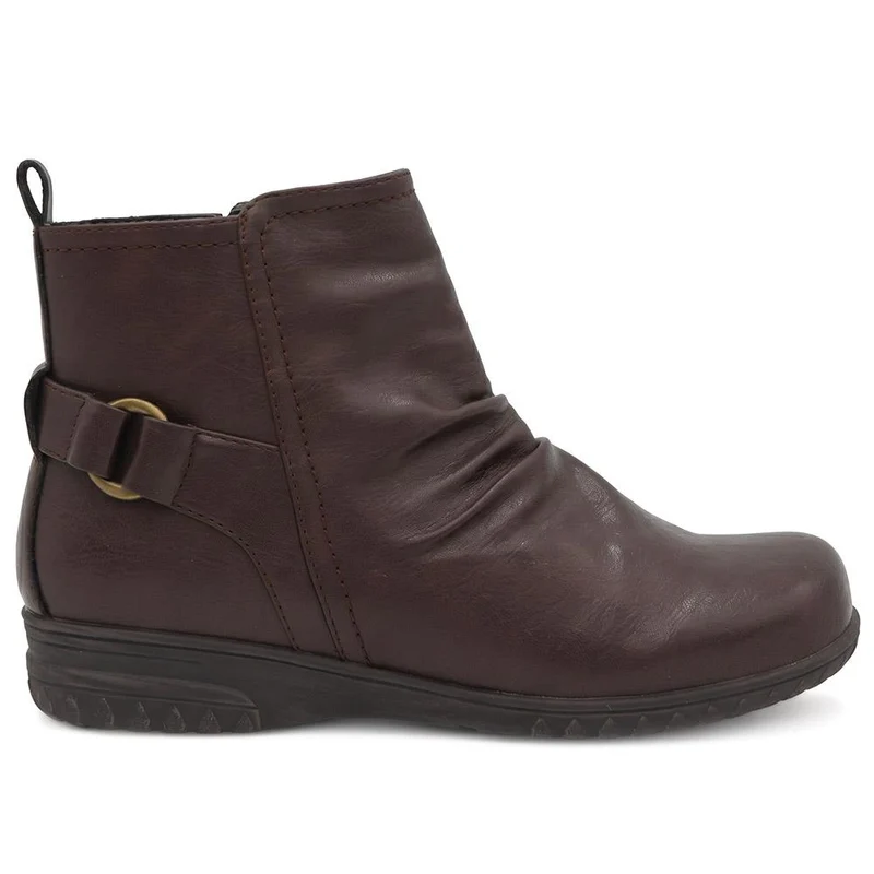 Wide Fit Ruched Design Smart Ankle Boots - WBINS44066 / 329 953 - Brown