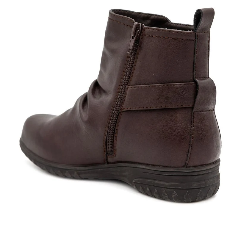 Wide Fit Ruched Design Smart Ankle Boots - WBINS44066 / 329 953 - Brown