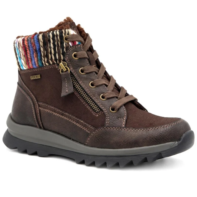 Warm Lined Knitted Cuff Grippy Ankle Boots - WBINS44074 / 330 074 - Chocolate