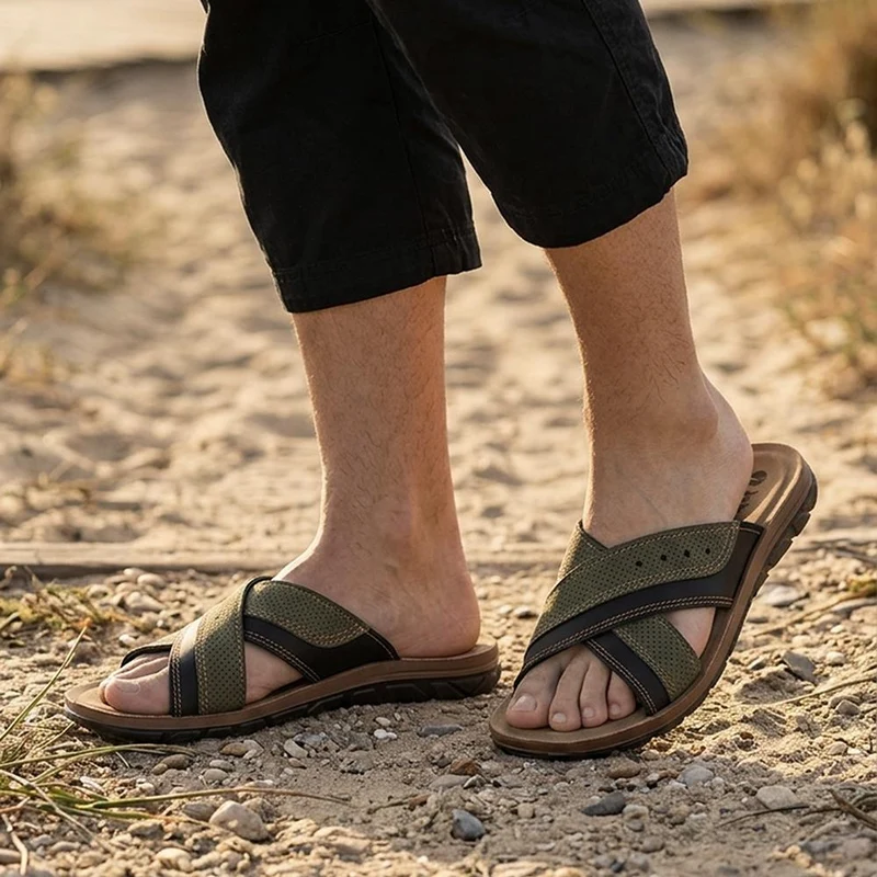 Inblu Two Tone Cross Band Mule Sandals - INB43044 / 330 338 - Olive