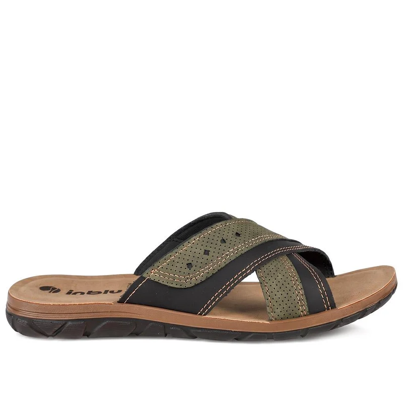 Inblu Two Tone Cross Band Mule Sandals - INB43044 / 330 338 - Olive