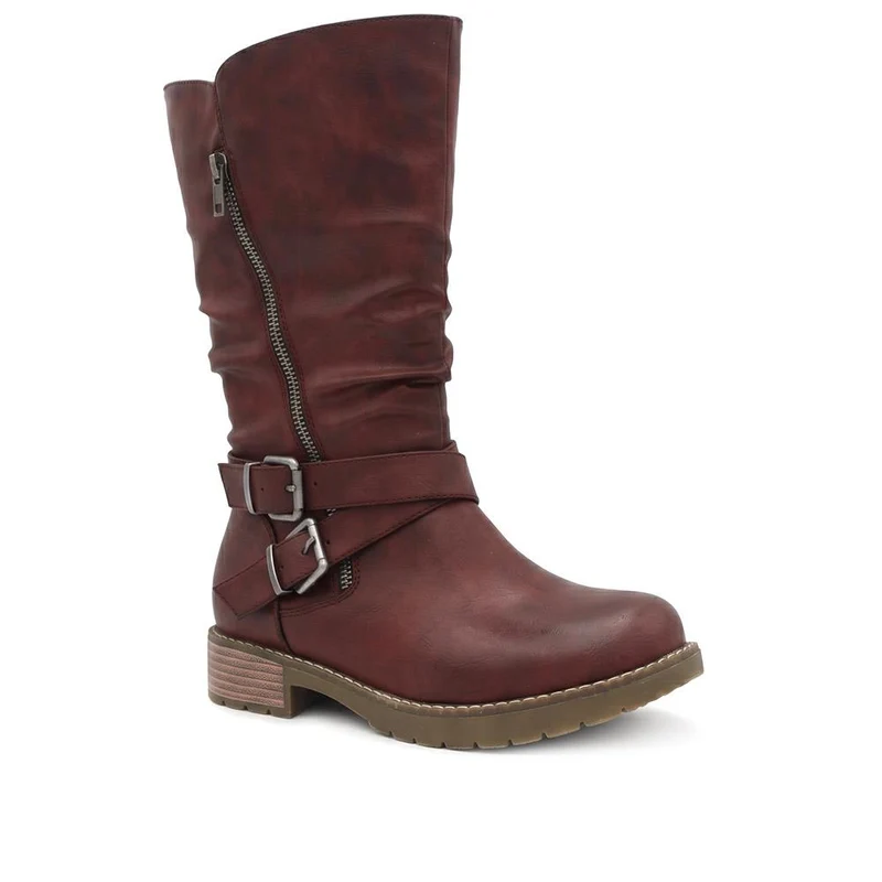 EasyFit Extra Wide Slouched Calf Length Boots - CHARLINE / 329 765 - Burgundy