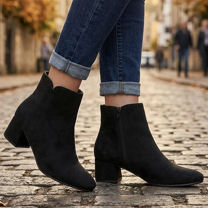 Wide Fit Smart Block Heel Ankle Boots - WBINS44007 / 329 746 - Black