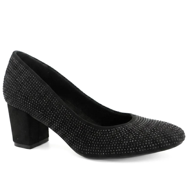Bellissimo Smart Block Heel Court Shoes - BELWBINS44086 / 329 766 - Black Sparkle