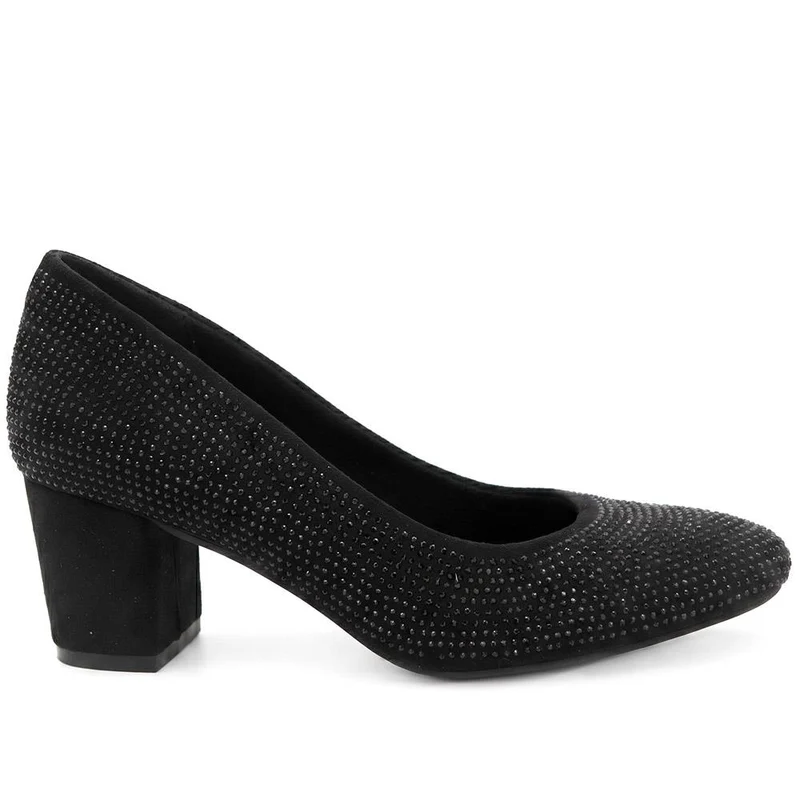 Bellissimo Smart Block Heel Court Shoes - BELWBINS44086 / 329 766 - Black Sparkle
