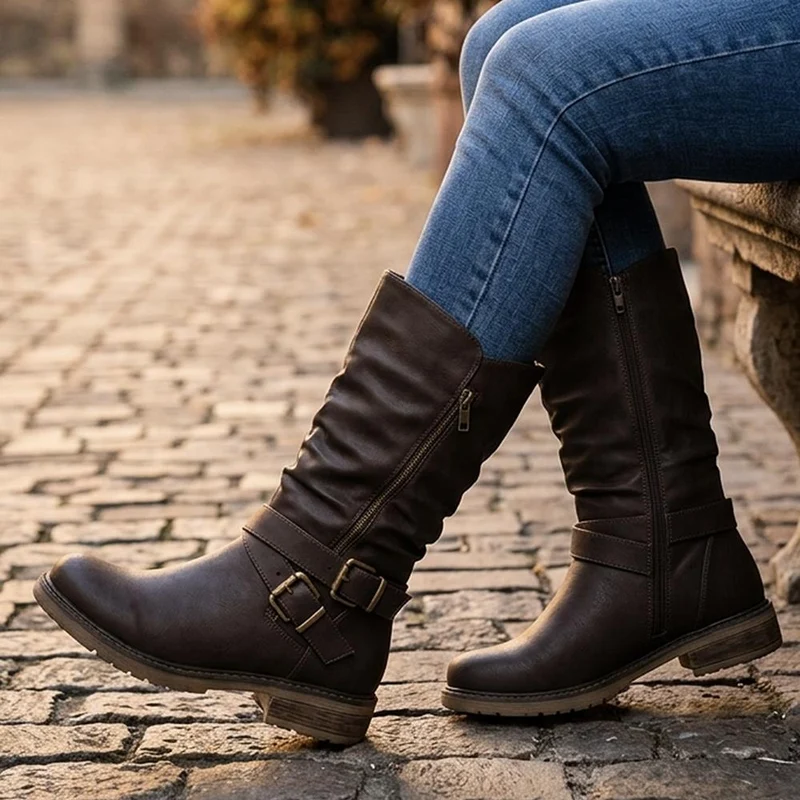 Wide Fit Zip Fasten Slouch Boots - WBINS42093 / 328 121 - Chocolate