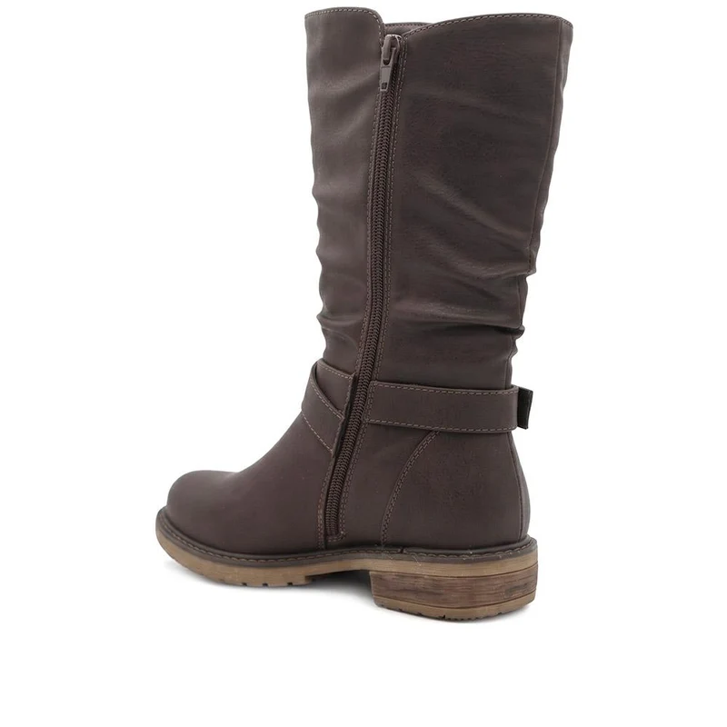 Wide Fit Zip Fasten Slouch Boots - WBINS42093 / 328 121 - Chocolate
