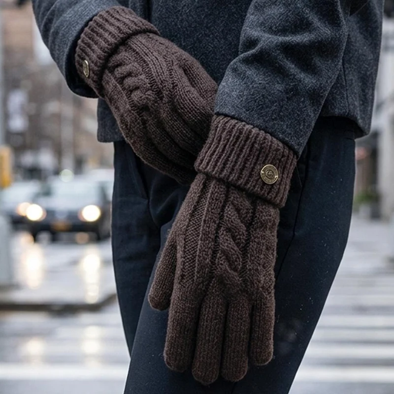 Warm Cable Knit Gloves - YIWU42008 / 328 134 - Chocolate