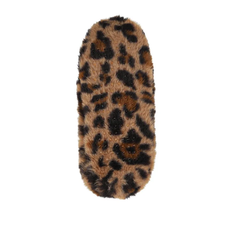 Warm Lined Slipper Socks With Bow Detail - YIWU42002 / 328 138 - Brown Leopard