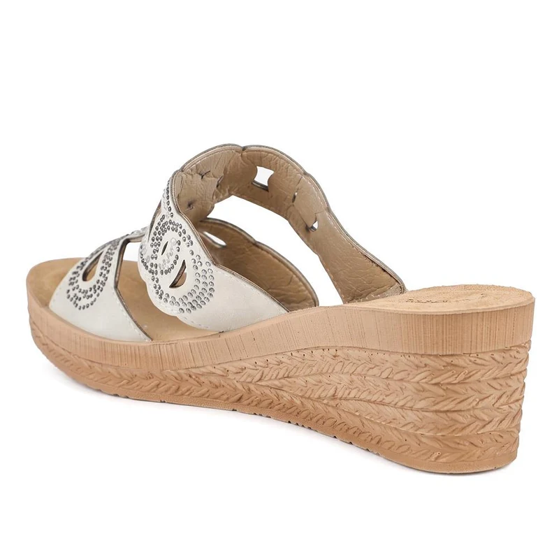 Inblu Embellished Wedge Heel Mule Sandals - INB43065 / 330 715 - Silver