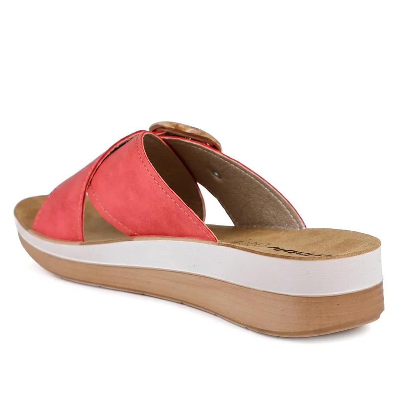 Inblu Wedge Heel Strappy Mule Sandals - INB43064 / 330 714 - Red